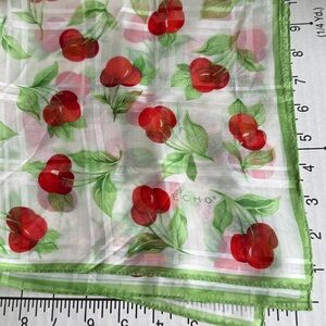 Vintage Echo Cherry Print Scarf 20” Square Red Green Fruit Sheer Chiffon Retro